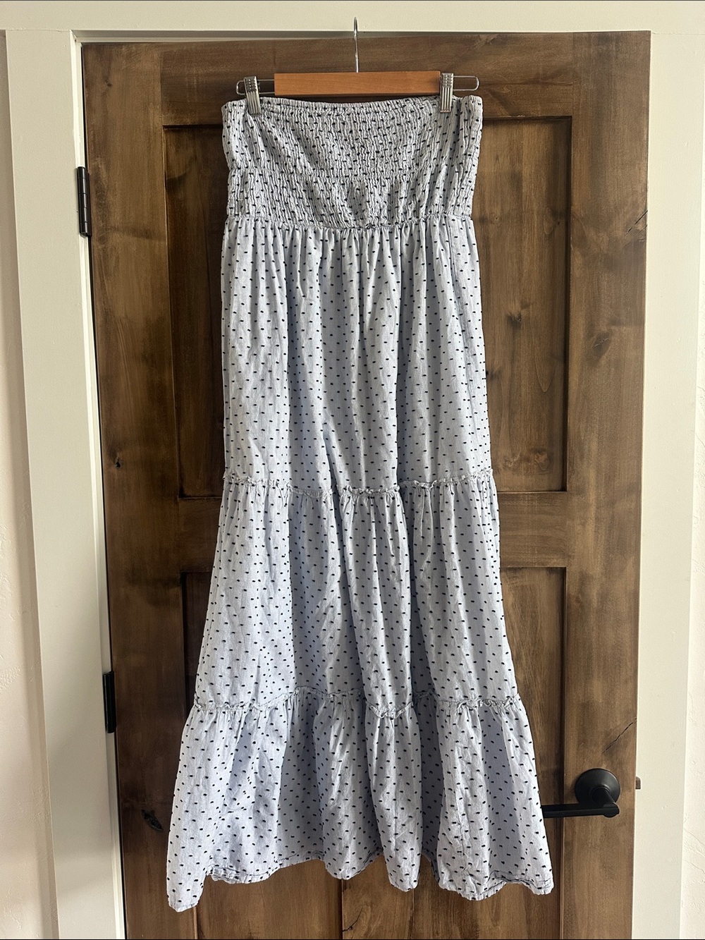 Sim and Sam Smocked Tiered Maxi Skirt with Stitch Dot Print